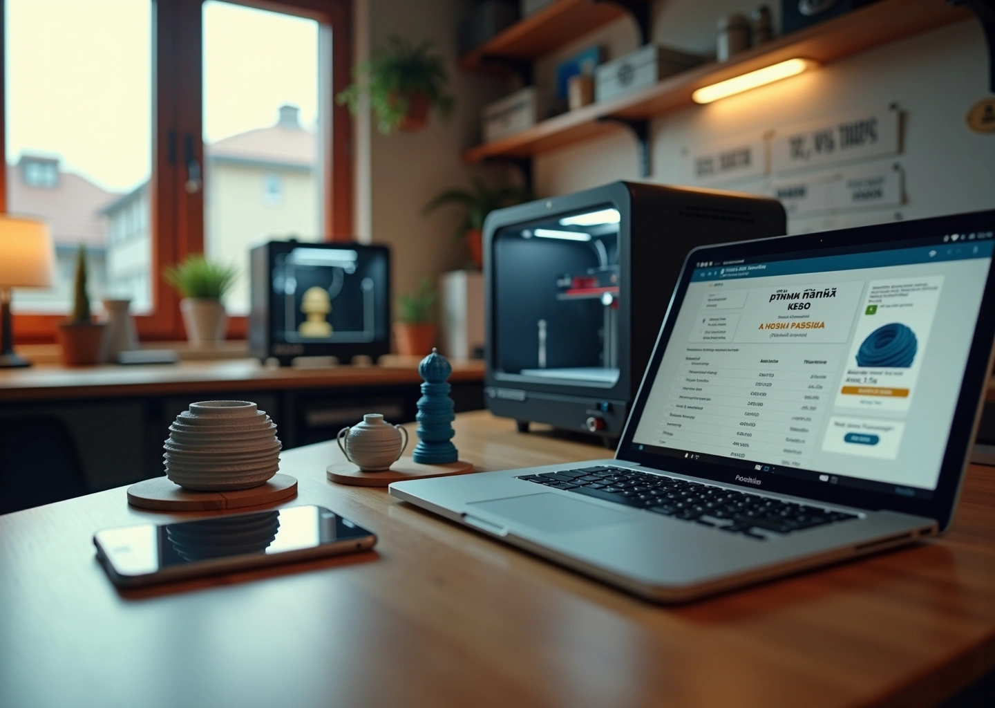 Мастерская 3D‑печати: 3D‑принтеры, напечатанные детали и смартфон с объявлениями Авито и Юла